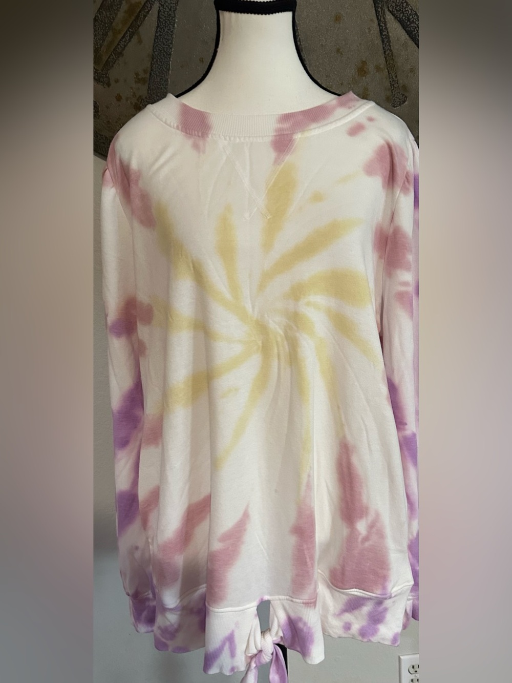 Tie-Dye Long Sleeve Pullover Top - Pink, Purple & Yellow